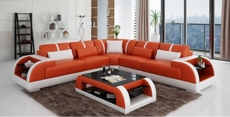 Design Eck Lieder Sofa Couch Polster Garnitur Wunnlandschaft L Form Modern Beige