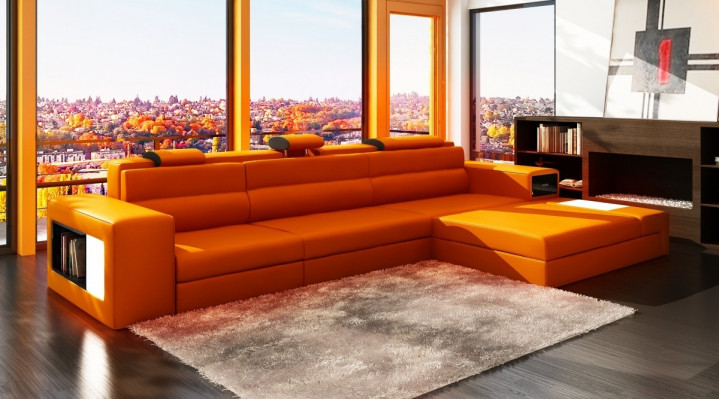 Ledersofa Canapé Wunnlandschaft Ecksofa Eck Garnitur Design Modern Sofa B2006B
