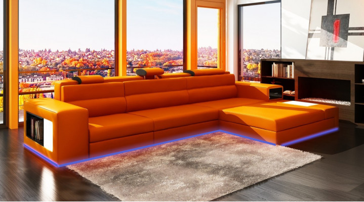 Ledersofa Canapé Wunnlandschaft Ecksofa Eck Garnitur Design Modern Sofa B2006B