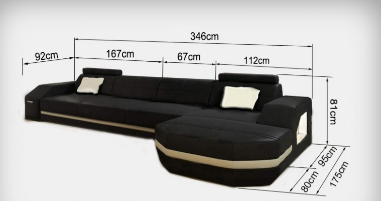 Elegant schwaarzt Ecksofa an L-Form Stilvoll Miwwelen fir Äert Doheem