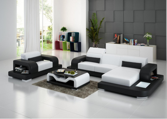 Lieder-Canapé Wunnlandschaft Eckcanapé L-Form Fautiel Set Garnitur Modern Canapé G8006E