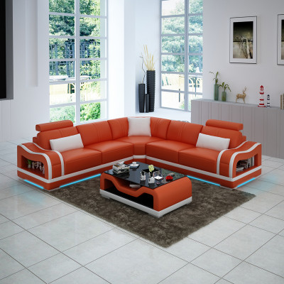 Ledercouch Couch Wunnlandschaft Wénkelcouch Eck Garnitur Design Modern Sofa mat USB
