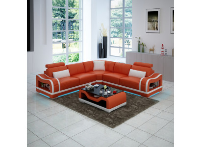 Ledercouch Couch Wunnlandschaft Wénkelcouch Eck Garnitur Design Modern Sofa mat USB