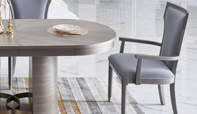 Stull Designer Set Sëtz Polster Luxus Miwwelen Lehn Still Holz Iesszëmmer
