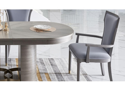 Stull Designer Set Sëtz Polster Luxus Miwwelen Lehn Still Holz Iesszëmmer
