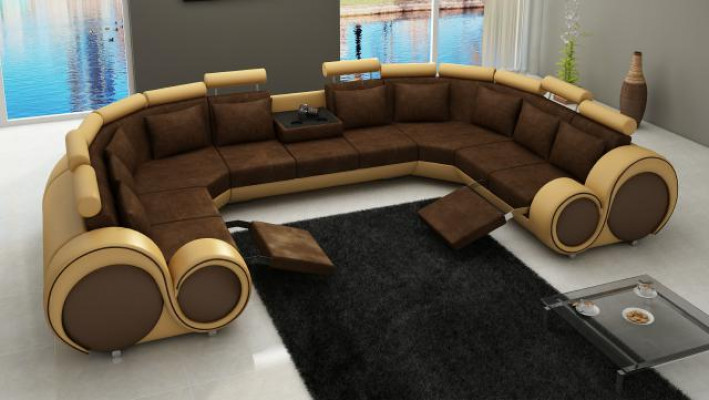 Stoff Textil Canapé Textilcouch mat USB Eckcanapé Sofa Wunnlandschaft XXL Relax Nei