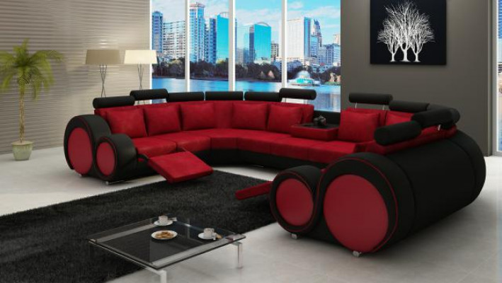 Stoff Textil Canapé Textilcouch mat USB Eckcanapé Sofa Wunnlandschaft XXL Relax Nei