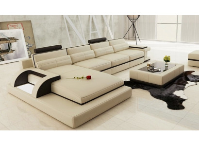 Ecksofa mat USB, Polstersofa Wunnlandschaft Sëtz Eck Garnitur Lieder Textil PH115