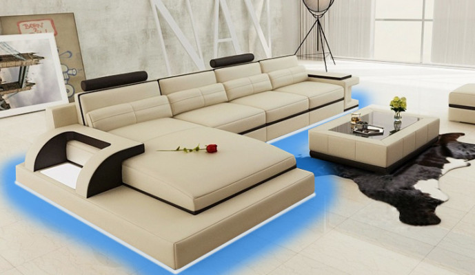 Ecksofa mat USB, Polstersofa Wunnlandschaft Sëtz Eck Garnitur Lieder Textil PH115
