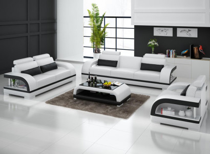 Ledercouch Sitzlandschaft 3+2+1 Sëtzer Sofa Garnitur Dekor Design Nei