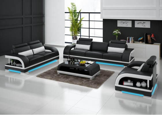 Ledercouch Sitzlandschaft 3+2+1 Sëtzer Sofa Garnitur Dekor Design Nei