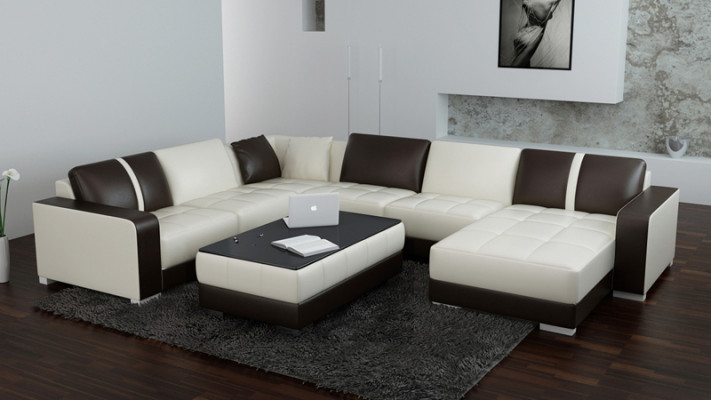 Ledercouch Canapé Wunnlandschaft Eckcouch Eck Garnitur Design Modern Sofa mat USB