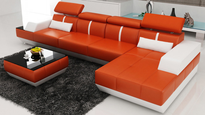 Ledercouch L-Form Canapé Wunnlandschafte Eckcouch Garnitur Design Modern Sofa USB Eu
