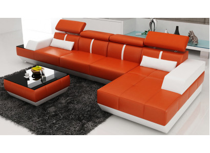Ledercouch L-Form Canapé Wunnlandschafte Eckcouch Garnitur Design Modern Sofa USB Eu