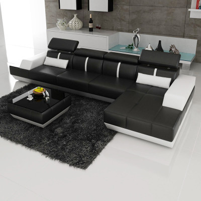 Ledercouch L-Form Canapé Wunnlandschafte Eckcouch Garnitur Design Modern Sofa USB Eu