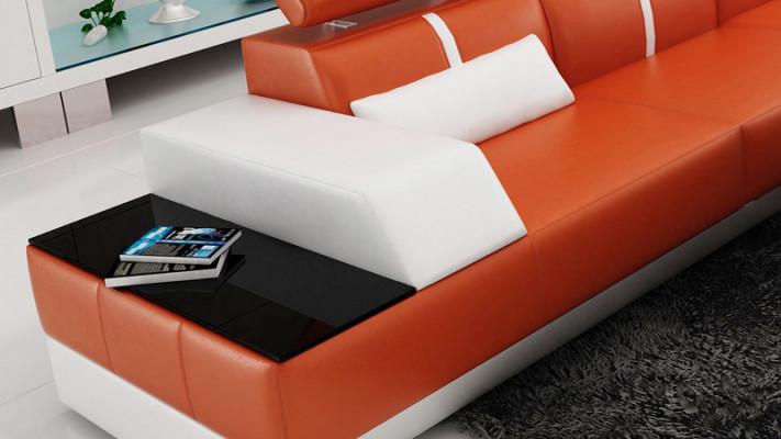 Ledercouch L-Form Canapé Wunnlandschafte Eckcouch Garnitur Design Modern Sofa USB Eu