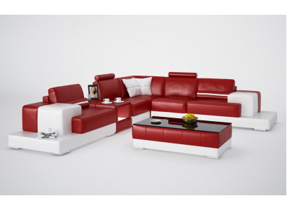 Ledersofa Couch Wunnlandschaft Ecksofa Eck Garnitur Design Modern Sofa mat USB Nei