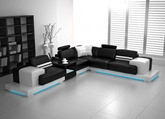 Ledersofa Couch Wunnlandschaft Ecksofa Eck Garnitur Design Modern Sofa mat USB Nei