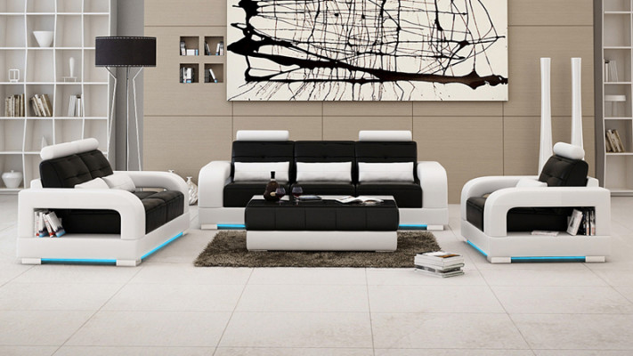 Ledersofa Couch Sofa Garnitur 3+2+1 Sëtzer Garnitur Design Modern Sofa mat USB