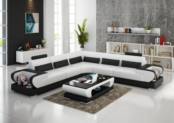 Ledercouch Sofa Wunnlandschaft Eck Garnitur Design Modern Sofa mat USB Eckssofa