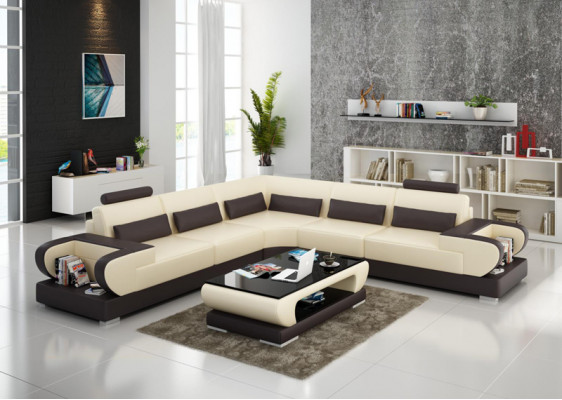 Ledercouch Sofa Wunnlandschaft Eck Garnitur Design Modern Sofa mat USB Eckssofa