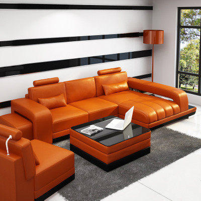 Ledercouch Ecksofa Eck Garnitur Design Sofa USB Orange Nei