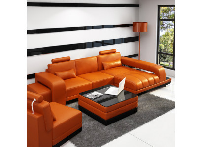 Ledercouch Ecksofa Eck Garnitur Design Sofa USB Orange Nei