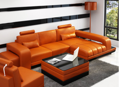 Ledercouch Ecksofa Eck Garnitur Design Sofa USB Orange Nei