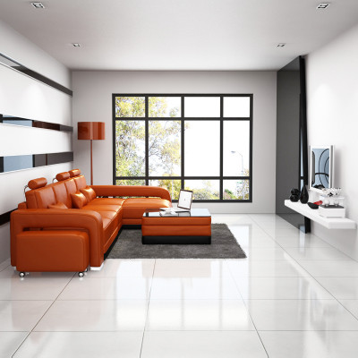 Ledercouch Ecksofa Eck Garnitur Design Sofa USB Orange Nei