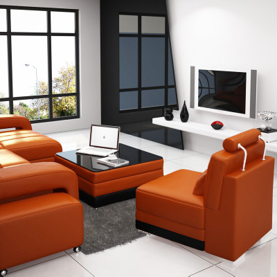 Ledercouch Ecksofa Eck Garnitur Design Sofa USB Orange Nei