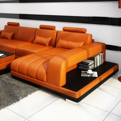 Ledercouch Ecksofa Eck Garnitur Design Sofa USB Orange Nei