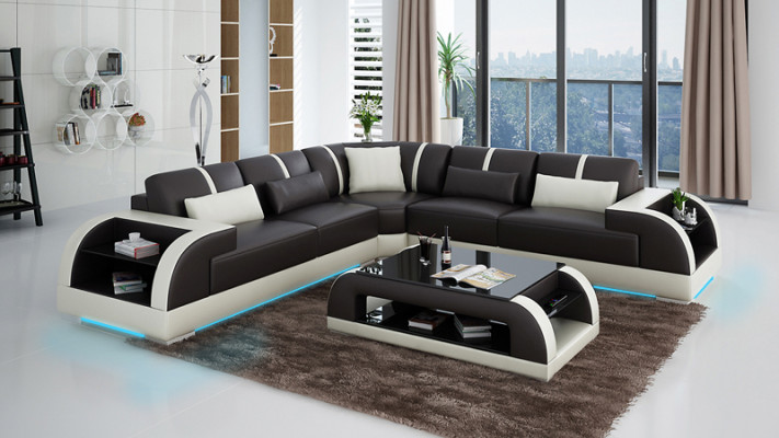 Lieder Canapé Couch Wunnlandschaft Eckssofa Eck Garnitur Design Modern LED USB Canapé