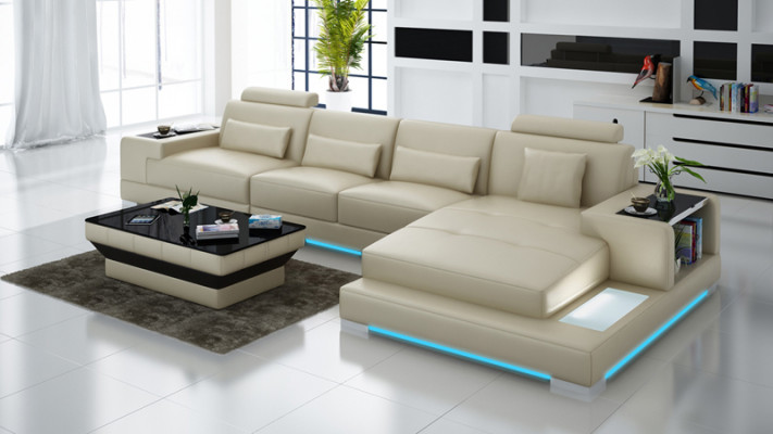 Liederdivan Canapé Liewenslandschaft mat USB Eckdivan Eck Garnitur Design Moderne Divan
