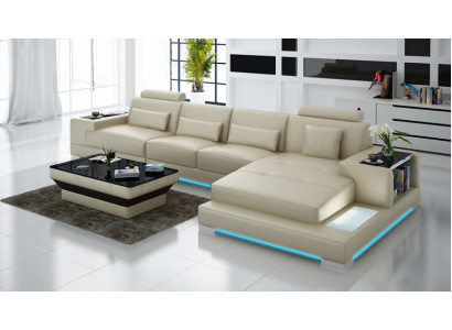 Liederdivan Canapé Liewenslandschaft mat USB Eckdivan Eck Garnitur Design Moderne Divan