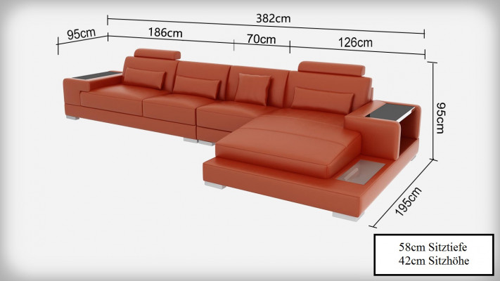 Liederdivan Canapé Liewenslandschaft mat USB Eckdivan Eck Garnitur Design Moderne Divan