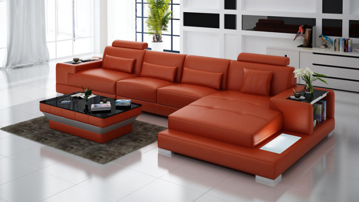 Liederdivan Canapé Liewenslandschaft mat USB Eckdivan Eck Garnitur Design Moderne Divan