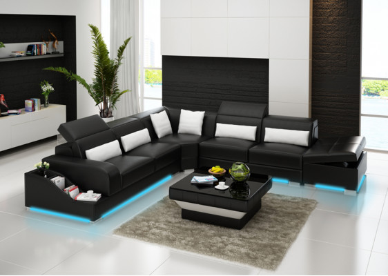 Ledersofa Couch Wunnlandschaft Eckssofa Eck Garnitur Design Modern Sofa mat USB