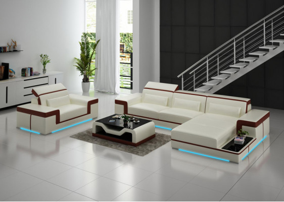 Ledercouch Wohnlandschaft Ecksofa + Fauteuil Eck Garnitur Dekor Design