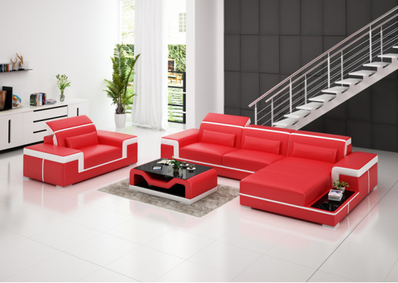 Ledercouch Wohnlandschaft Ecksofa + Fauteuil Eck Garnitur Dekor Design