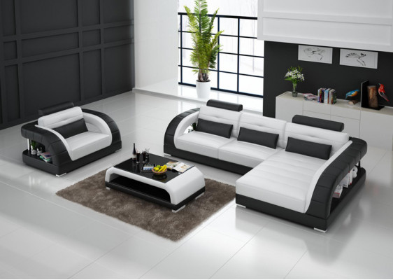 Ledersofa Canapé Wunnlandschaft Eckcanapé + Sessel Nei Garnitur Design