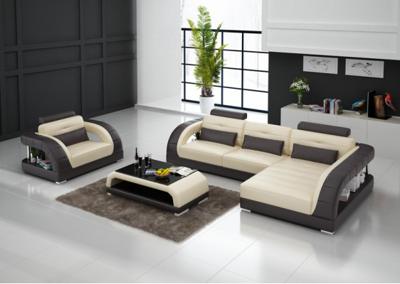 Ledersofa Canapé Wunnlandschaft Eckcanapé + Sessel Nei Garnitur Design