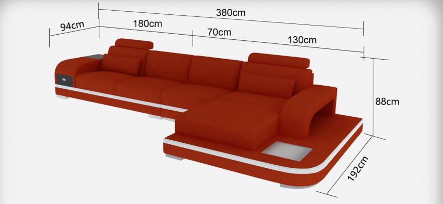 Modern elegante L-förmeg Ledereckssofa fir zäitlos Wohnraim.