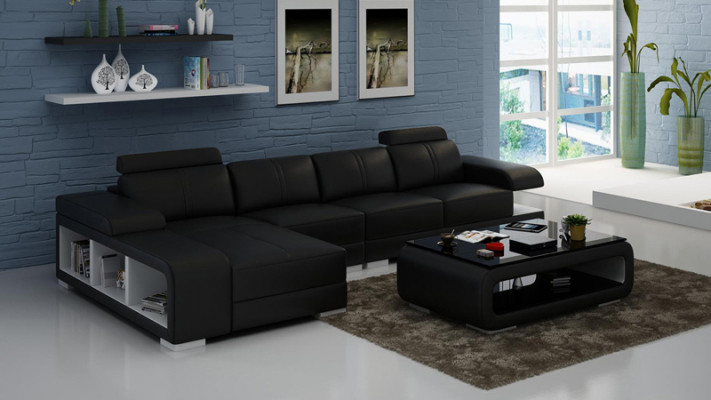 Modern L-fërmegt Ledersofa am schéine modernen Designerstil