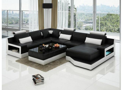 Ledersofa Ecksofa mat USB Design Garnitur Wunnlandschaft Eck Sëtz Polster Ulm