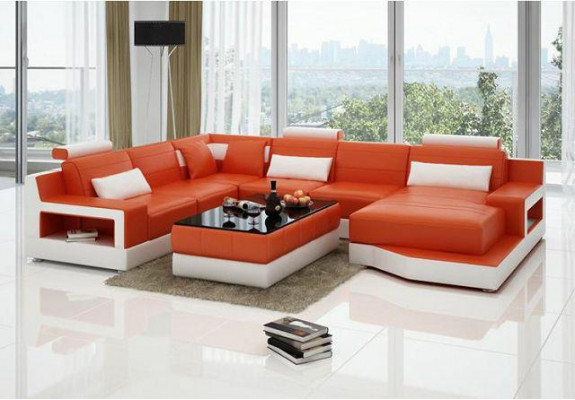 Ledersofa Ecksofa mat USB Design Garnitur Wunnlandschaft Eck Sëtz Polster Ulm