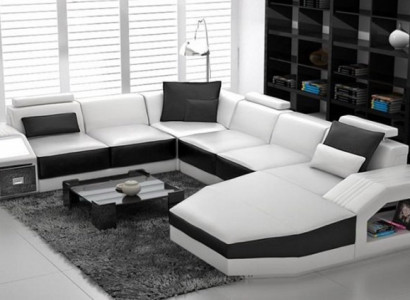 Wunnlandschaft Ecksofa Design Sofa mat USB Polster Sëtz Eck U Form Wäiss PHM110