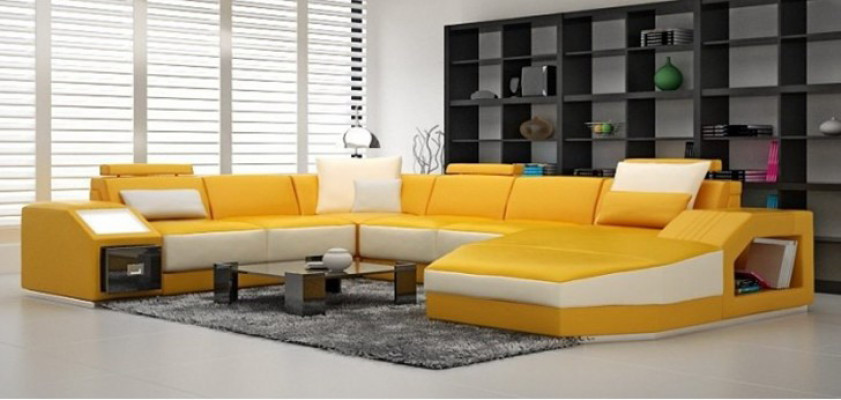 Wunnlandschaft Ecksofa Design Sofa mat USB Polster Sëtz Eck U Form Wäiss PHM110