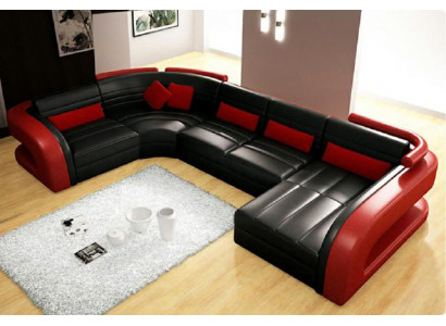 Ledersofa USB Wunnlandschaft Garnitur Polsteréck Eckcouch Canapé U-Form Bergamo