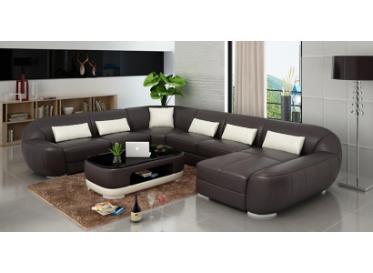 Ledercouch an U-Form am modernen Design fir d'Wunnzëmmer