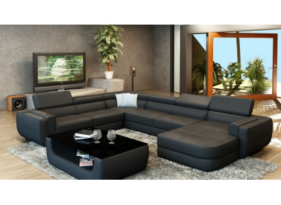 Designercouch Sëtzkëssen Eck Ledercouch Wunnlandschaft Couch mat USB Këssen Nei